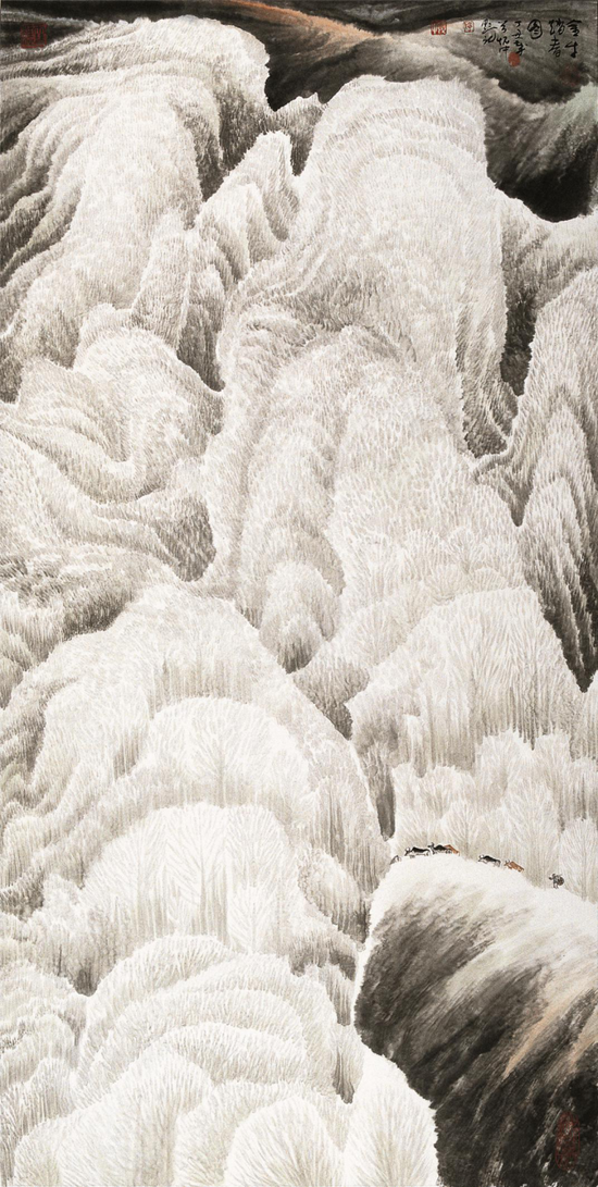 《雪路早行图》 95×160cm  1998年